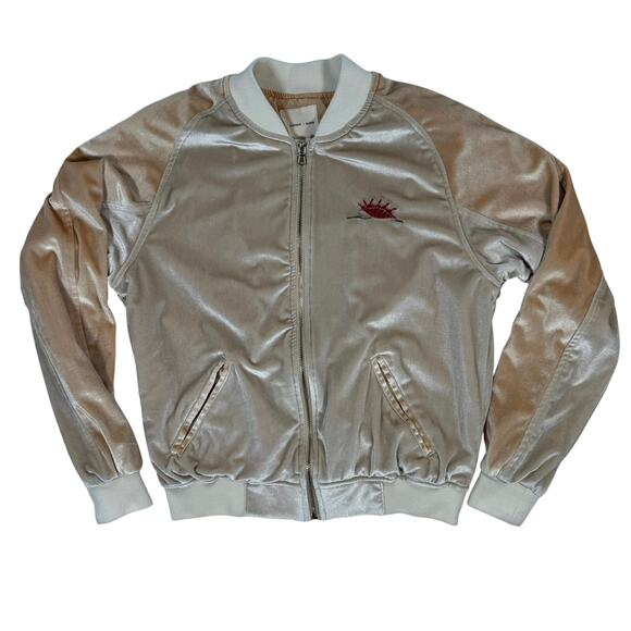 Silence + Noise Mermaid Embroidered Velour Bomber Jacket Women’s M - Picture 2 of 9